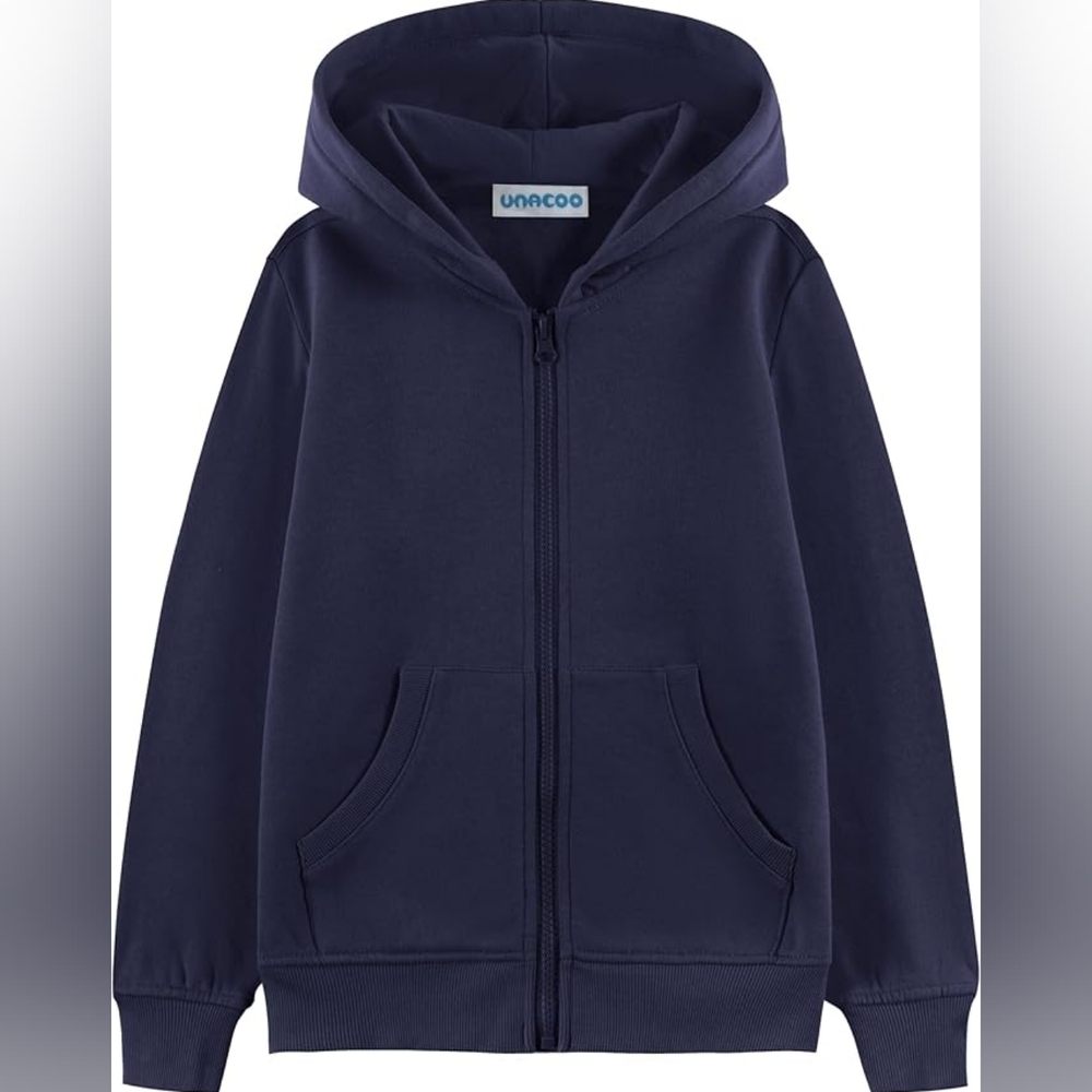UNACOO Girls Boys Hoodie Soft Fleece Sweatshirt Kids Navy Blue Size 5/6